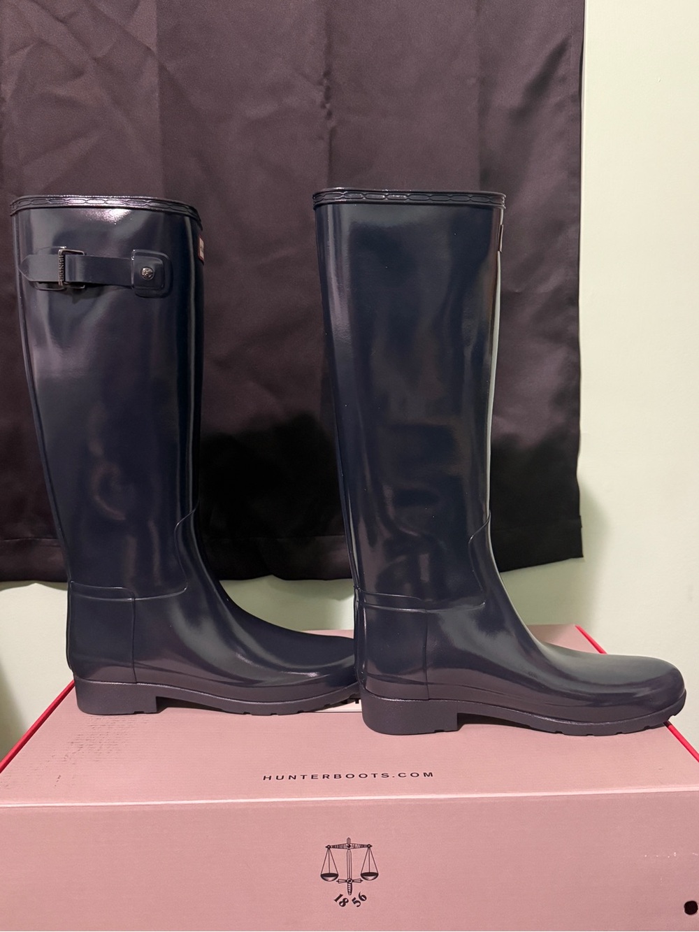 Hunter Tall Gloss Rain Boots in Navy